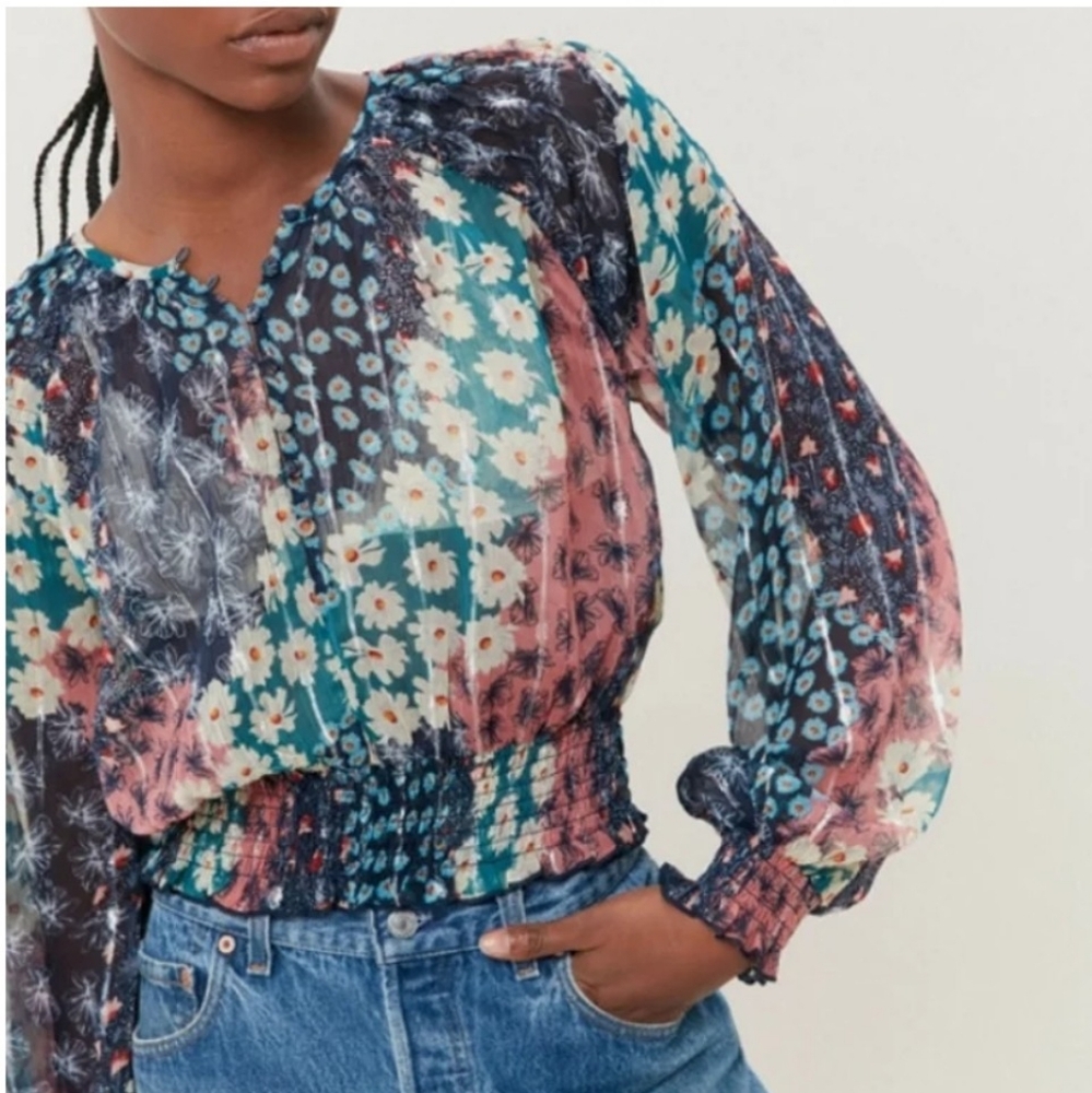 Urban Outfitters Tristan Floral Smocked Blouse, XS